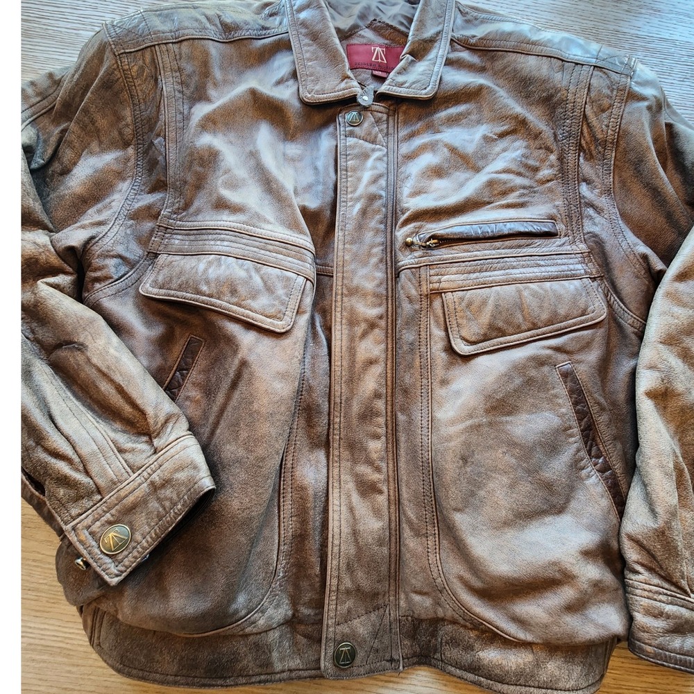 VTG 90s Leather Flight Bomber Jacket Faded Patina Gorpcore Distressed Oversized